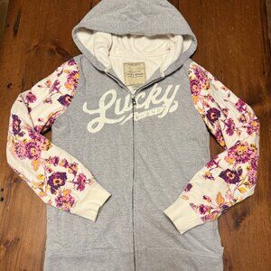 Lucky Brand Minky fabric lined floral sleeved hoodie, Size 14